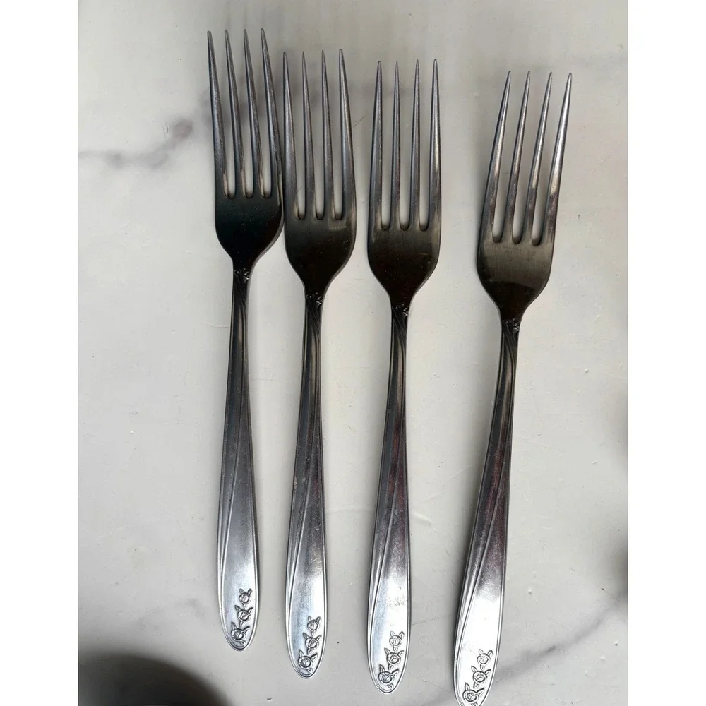Robeson Germany Stainless Flatware 16pc Set Floral Rose Bud Silverware Vintage